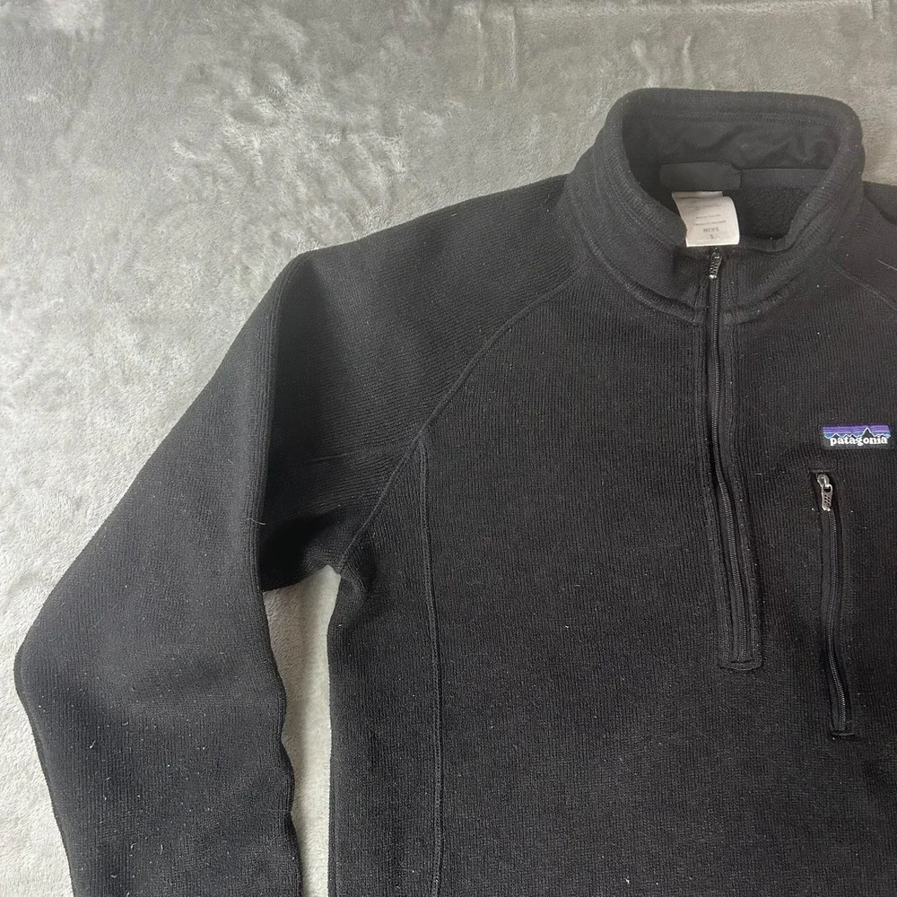 Patagonia Sweater Mens Small Black Better Sweater 1/4 Zip Fleece Logo Pullover